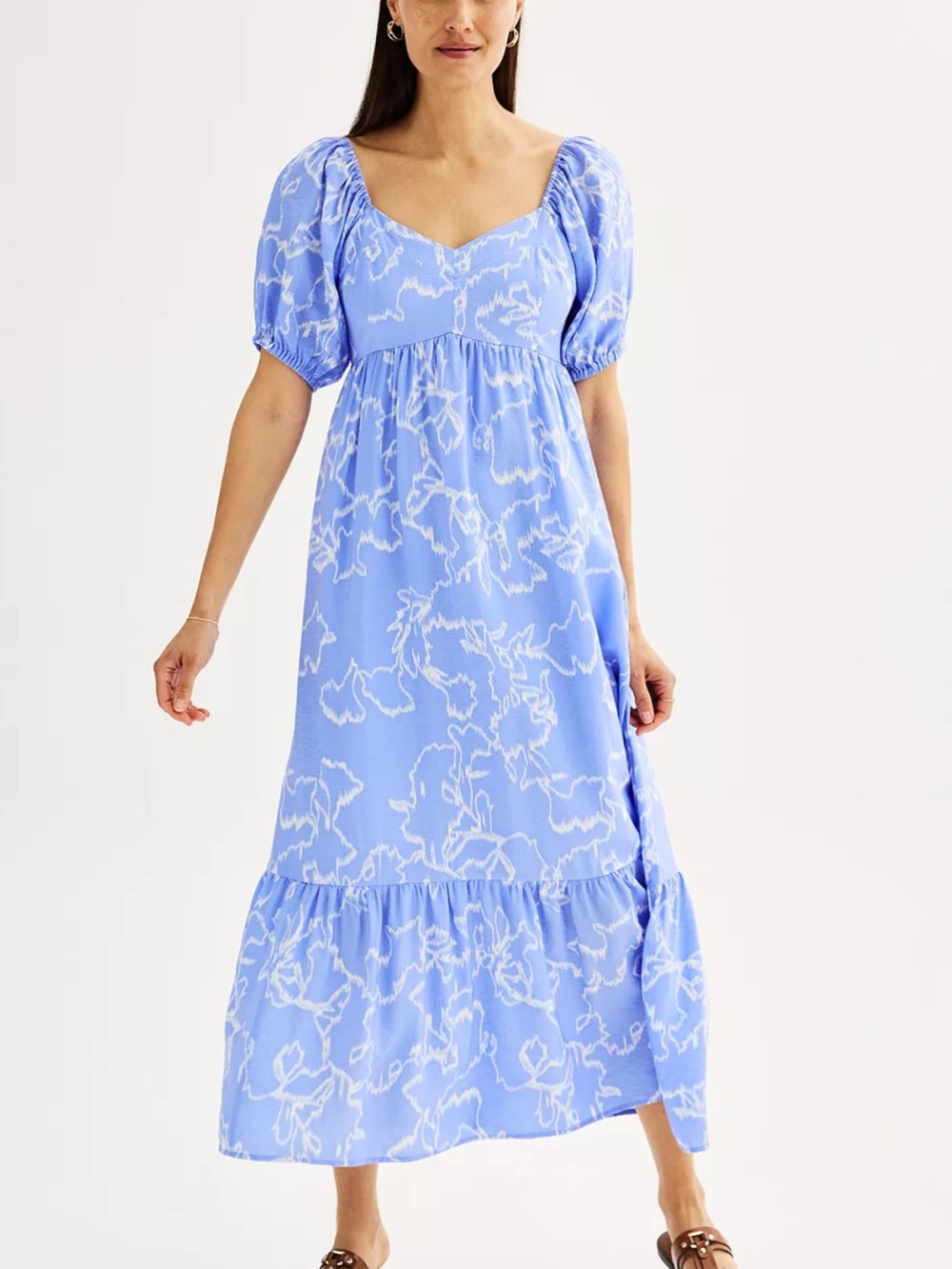 Blue Puff-Sleeve Maxi Dress